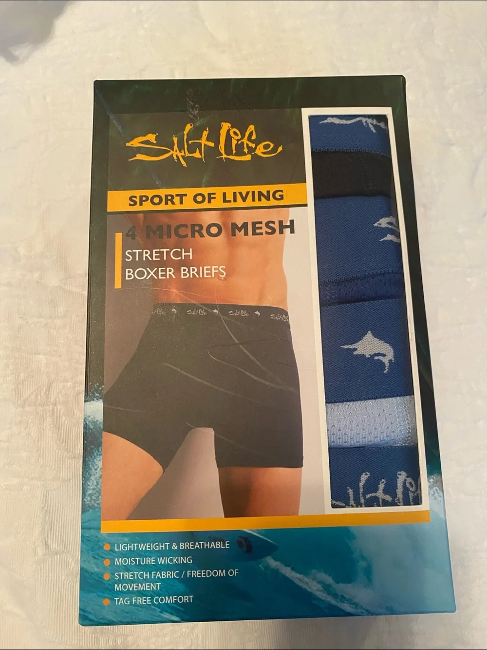Salt Life Men's Blue Striped Dolphin Micro Mesh Boxer Briefs